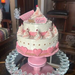 Martha Stewart Valentines Day faux cake resin pink and cream fake dessert decor